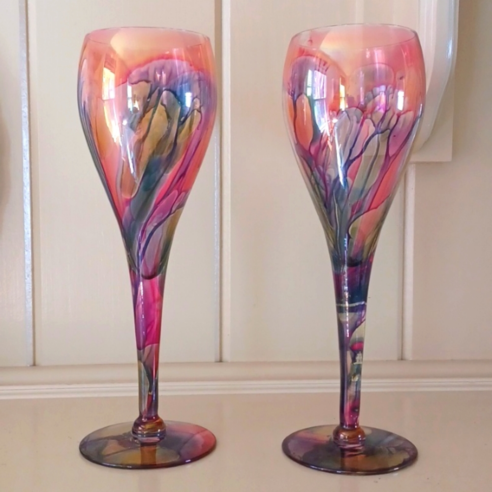 Pastel Swirl Glaze Wine Glasses